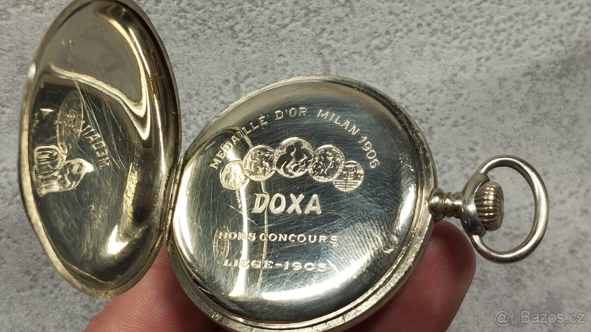 Starožitné pánské kapesní hodinky DOXA, medaile - 12