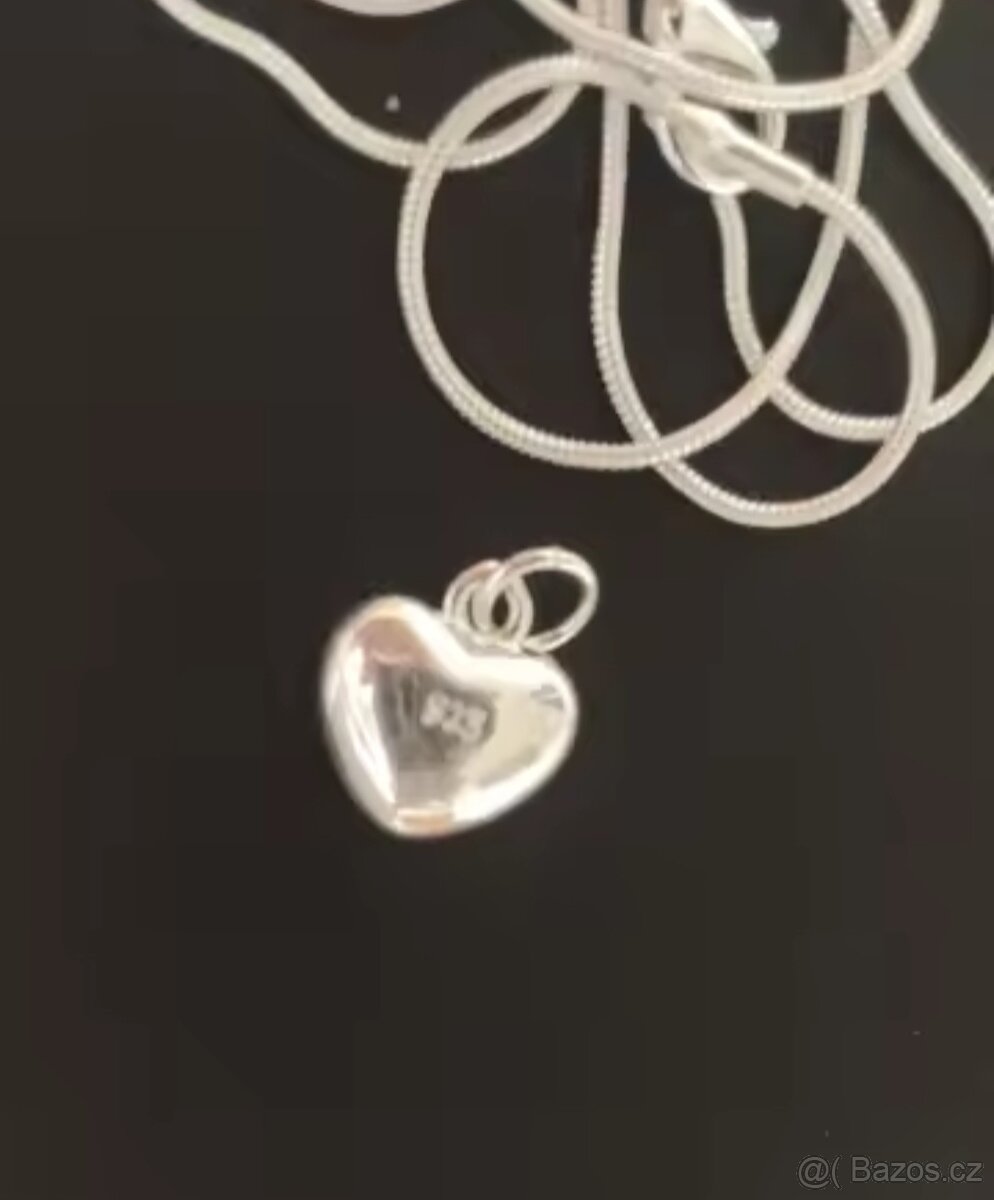 Nový dámský stříbrný náhrdelník řetízek na krk srdce - 12