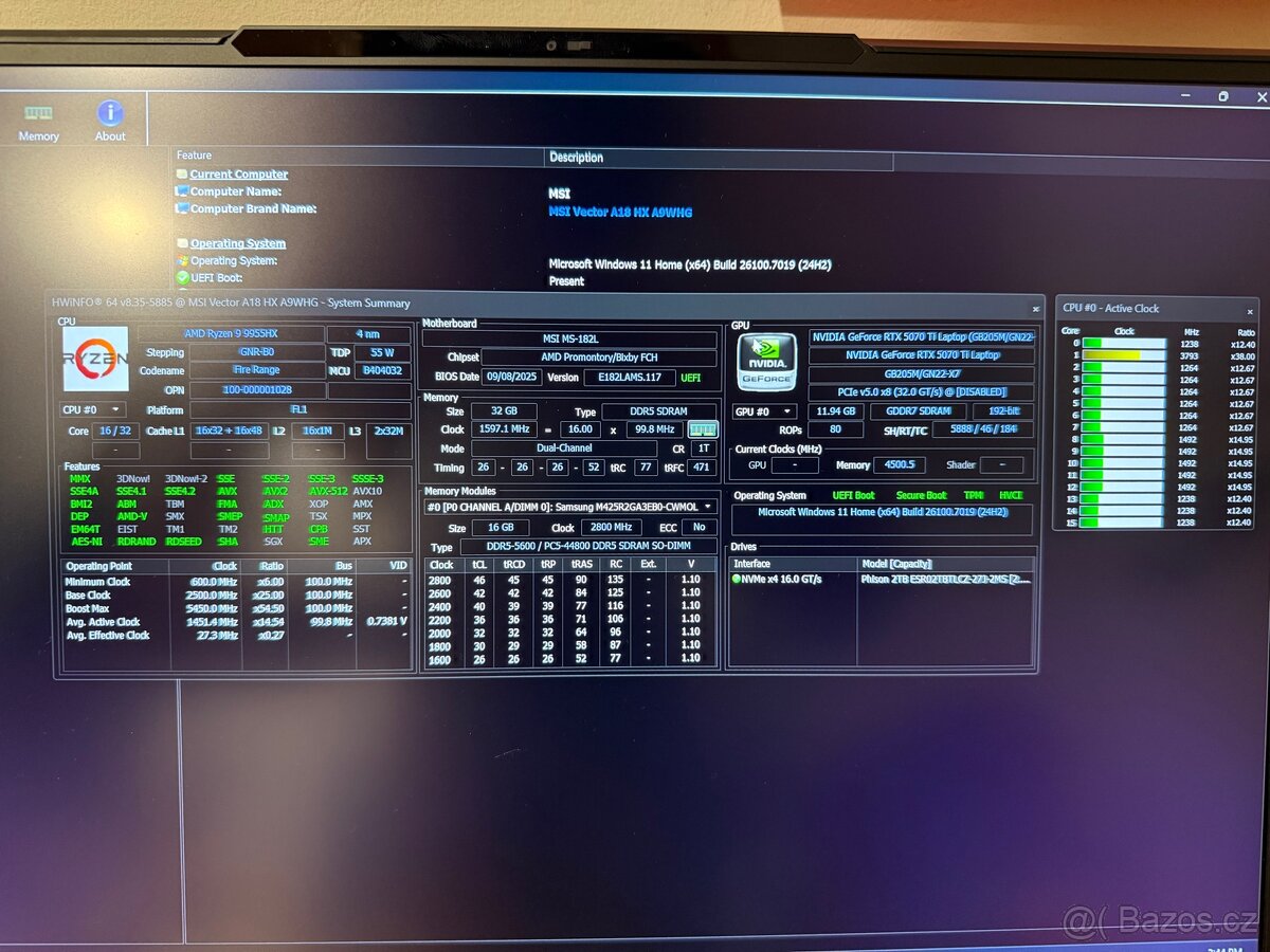 MSI Vector A18 HX Ryzen 9 9955HX / RTX 5070 Ti / 32 GB - 12