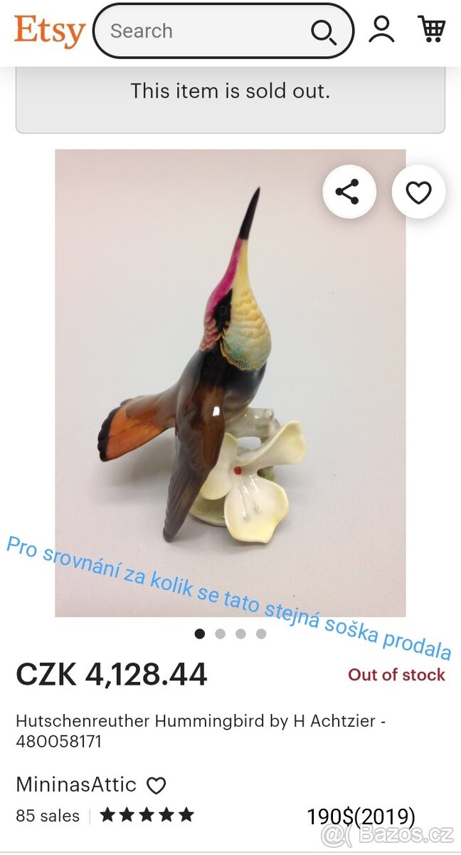 Porcelánová soška kolibřík Hutschenreuther - 12