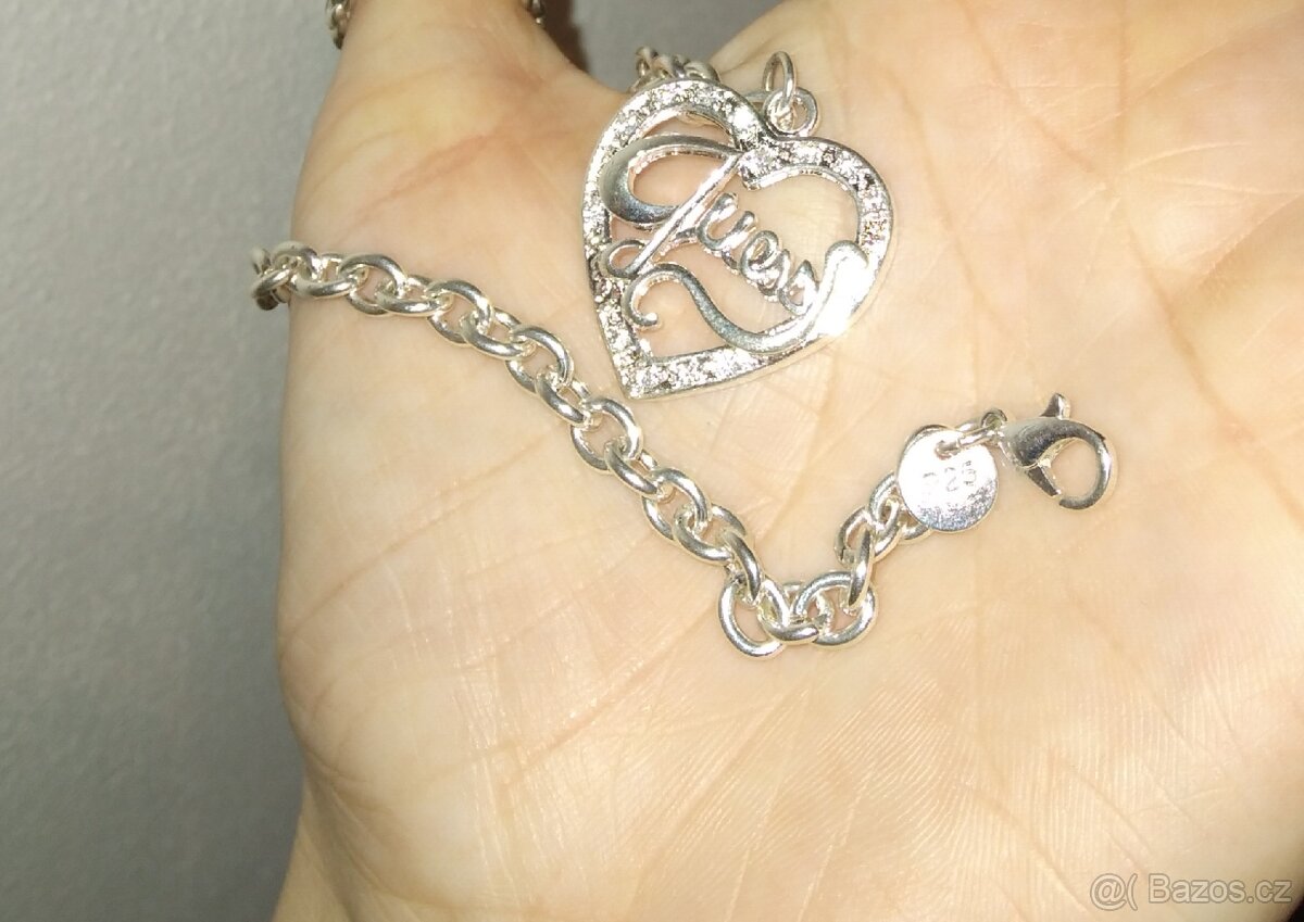 Nový náramek guess srdce srdíčko bižuterie 21 cm postribrene - 12