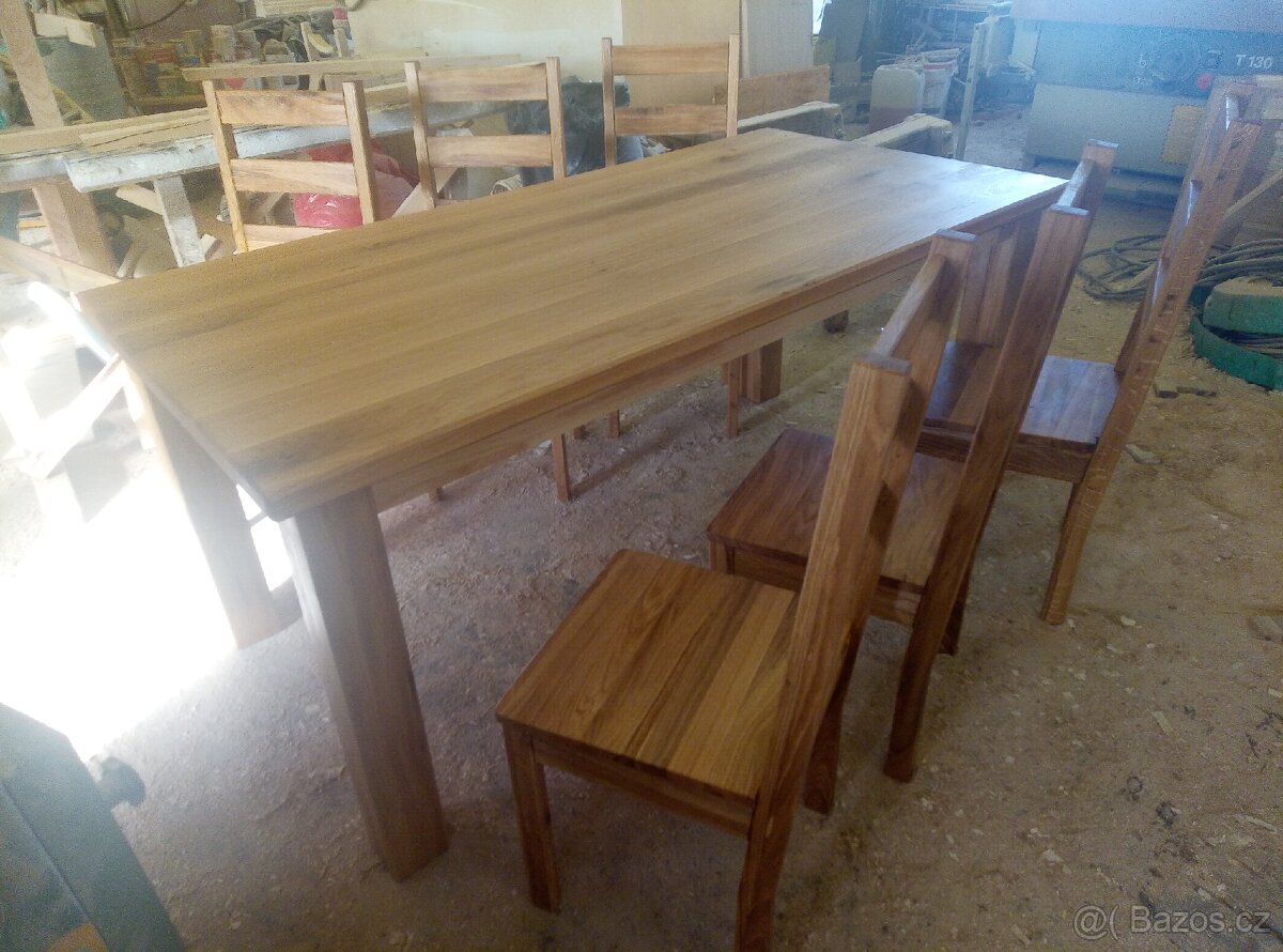 Jídelní stůl dub masiv a židle - 12