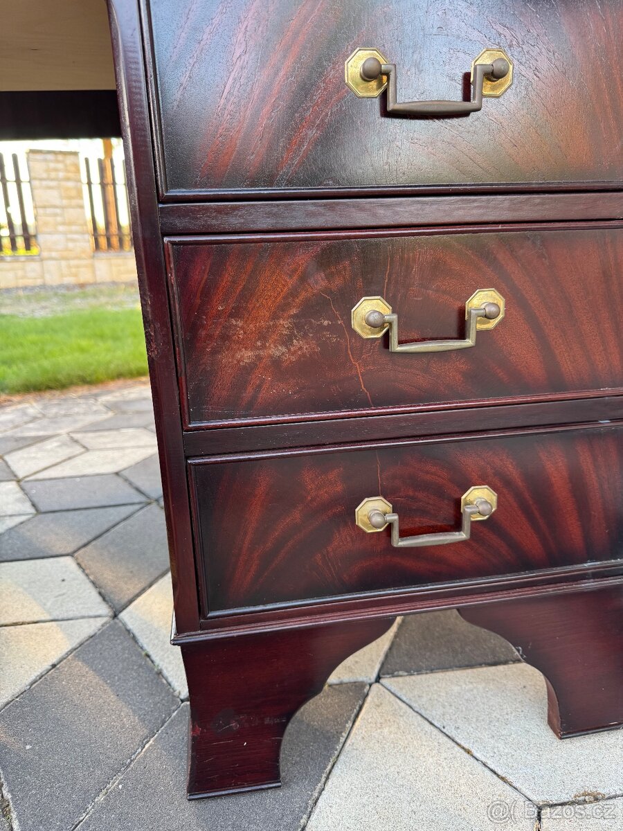 Psací stůl mahagon zelená kůže - 12