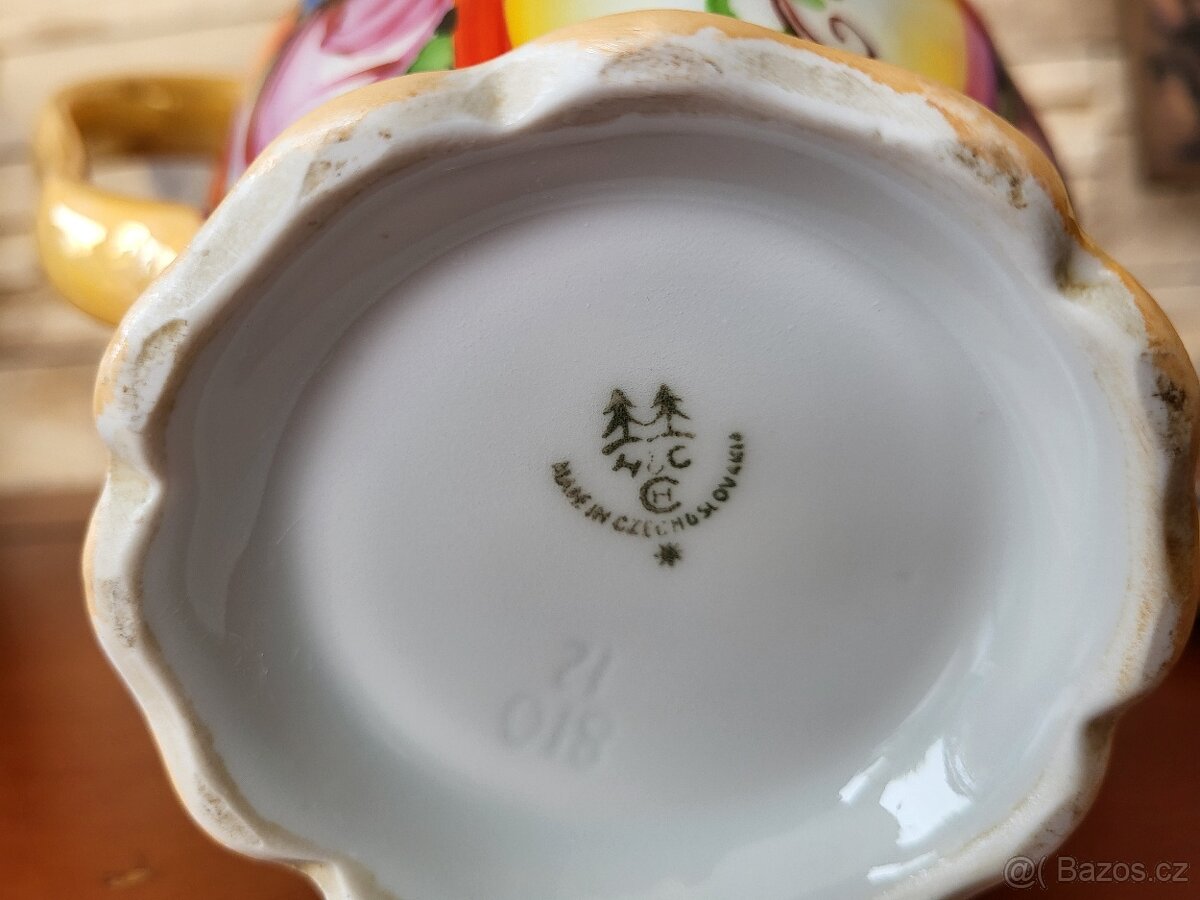 STAROŽITNÁ KOVOVÁ SOUPRAVA ART DECO- RUČNĚ MALOVANÁ - 12