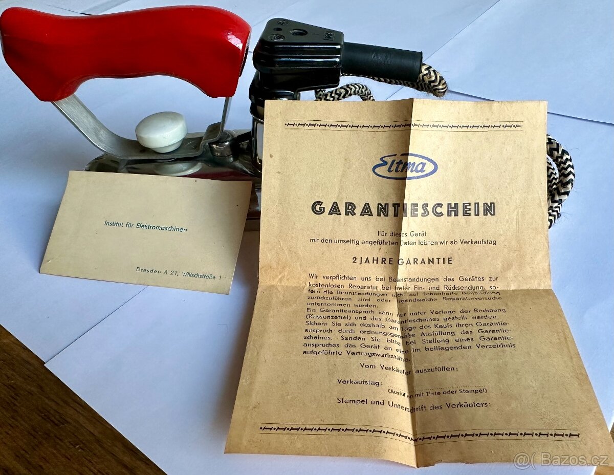 Stará cestovní žehlička Německo KRÁSNÝ STAV s ORIGINAL dokum - 12