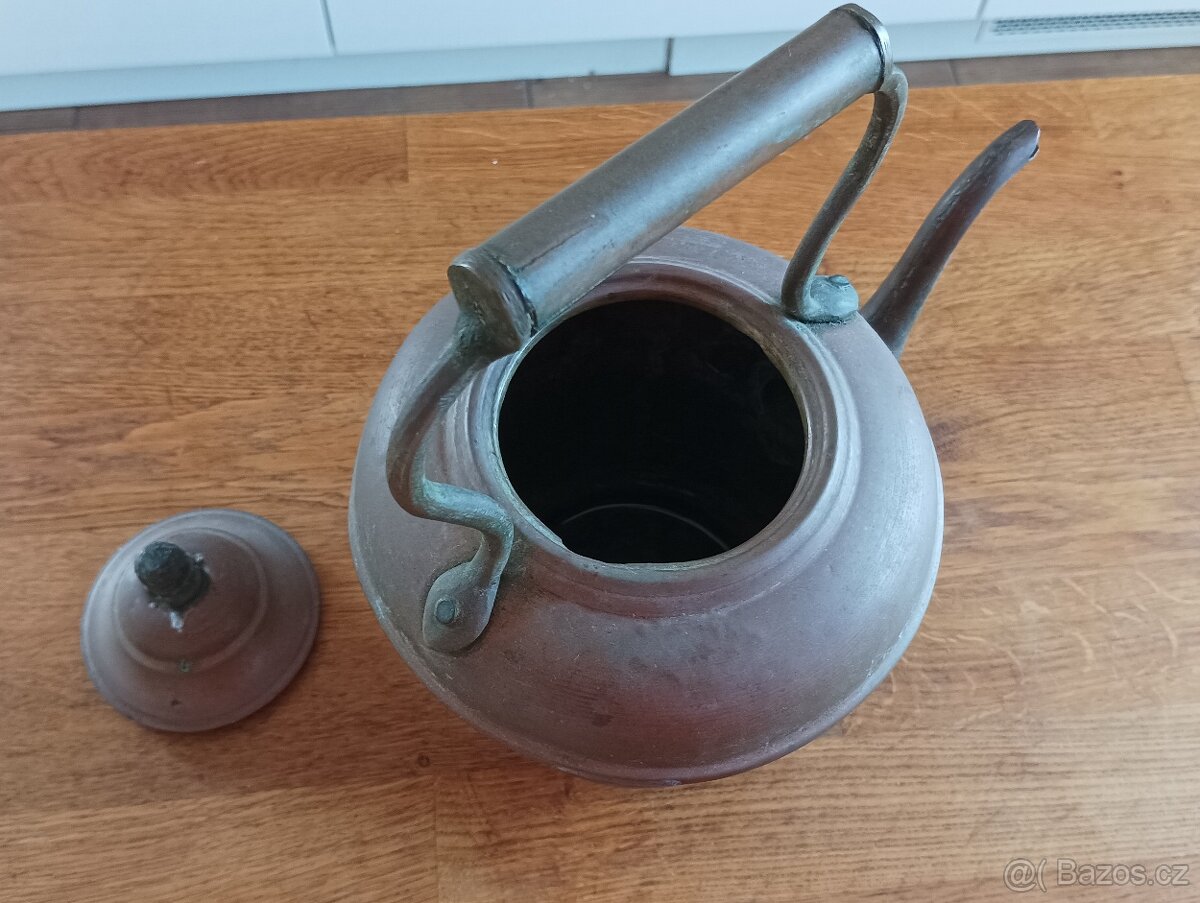 FRANCOUZSKÁ STAROŽITNÁ MOSAZNOMĚDĚNÁ KONVICE RUČNĚ VYROBENÁ - 12