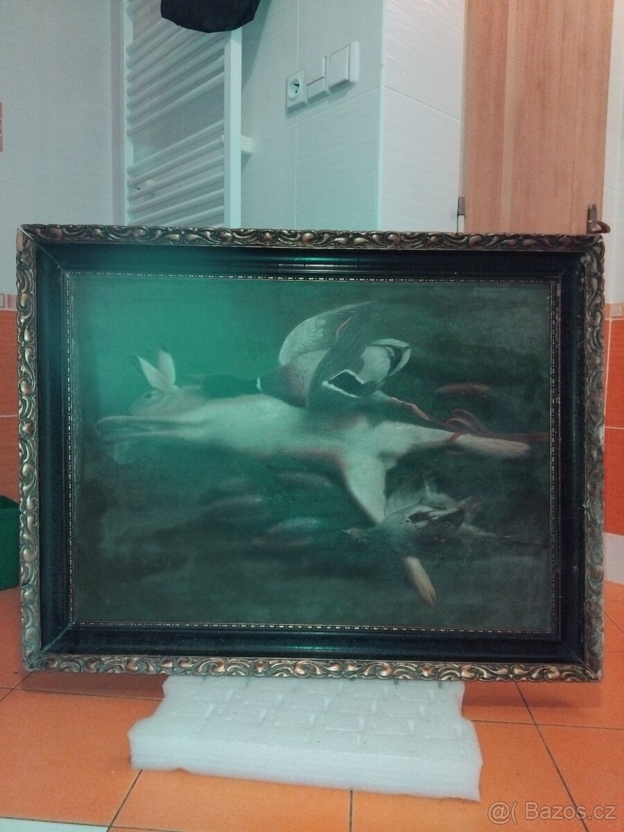 Starožitný obraz lovecké zátiší 110cm x 85cm - 12