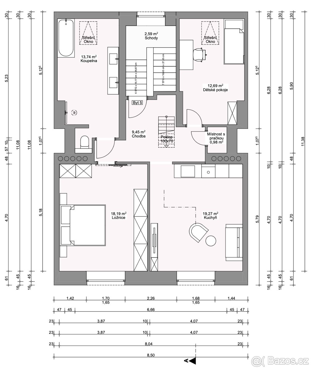 PRODÁM PODKROVNÍ BYT 3+kk 74,32m² + 44 m² STŘEŠNÍ TERASA - 12