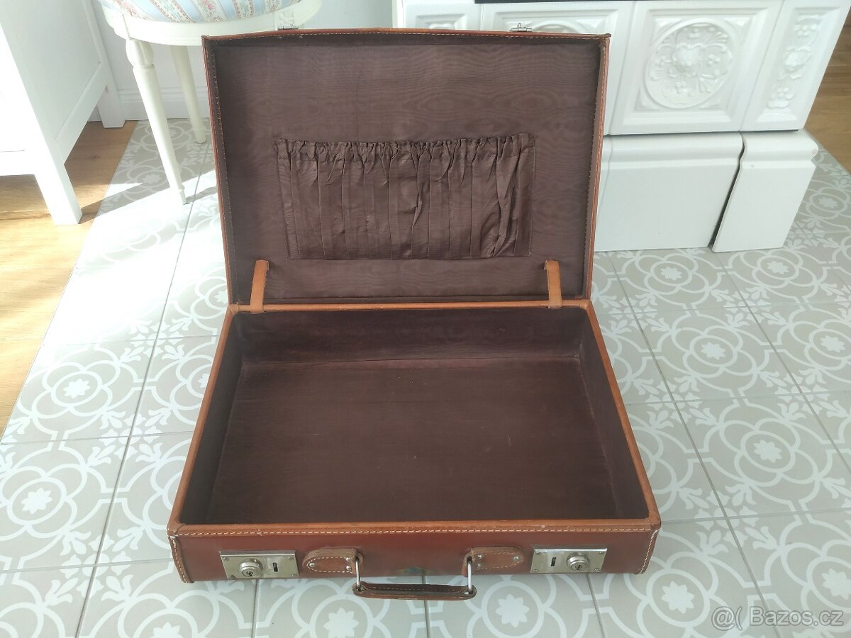 Starý retro kufr koženka Kazeto hnědý - 12