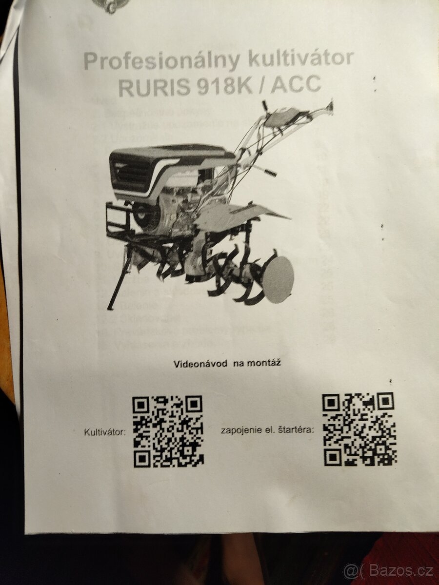 Prodám nový profesionální kultivátor RURIS 918K/ACC s el. St - 12