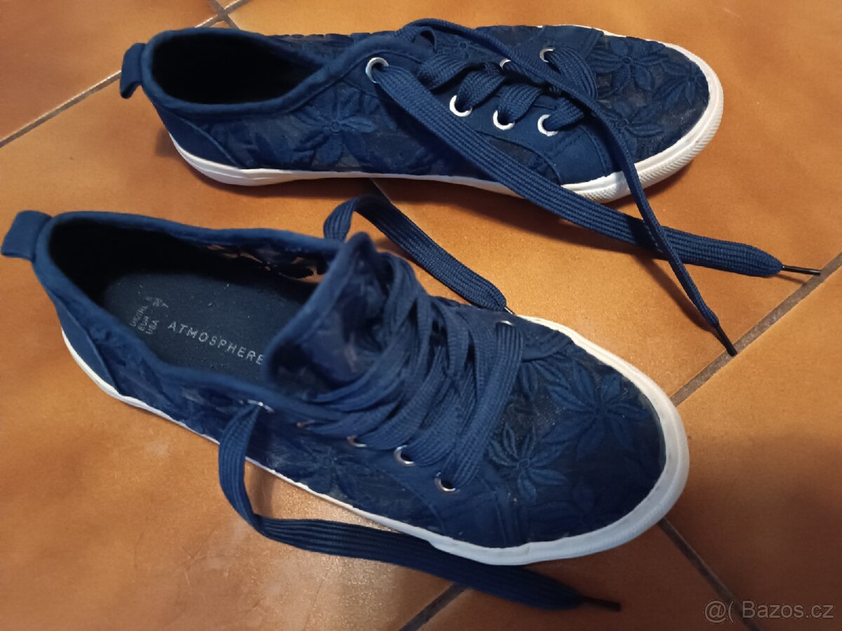 Tenisky, kecky krajkové modré dívčí 38 - 12