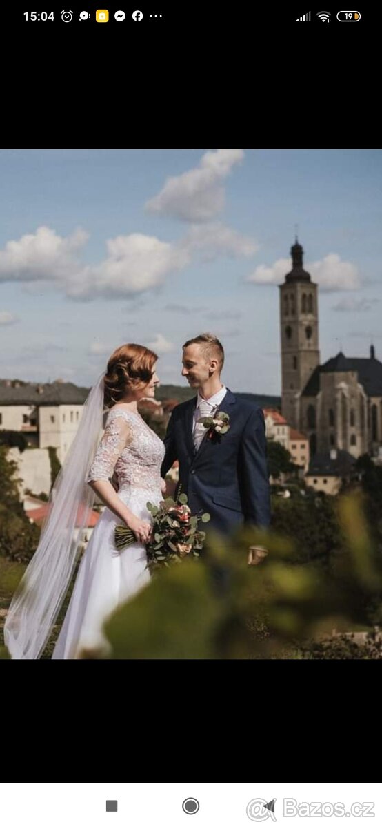 Pánský/chlapecký modrý oblek, slim, velikost 170/44 - 12