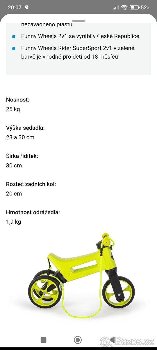 Odrážedlo FUNNY WHEELS Rider SuperSport zelené 2v1 - 12