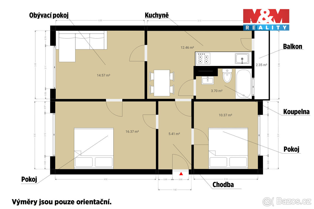 Prodej bytu 3+1, 71 m², Bělčice - 12