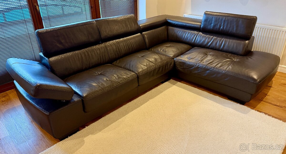 Kožená hnědá sedací souprava DeFo - 12