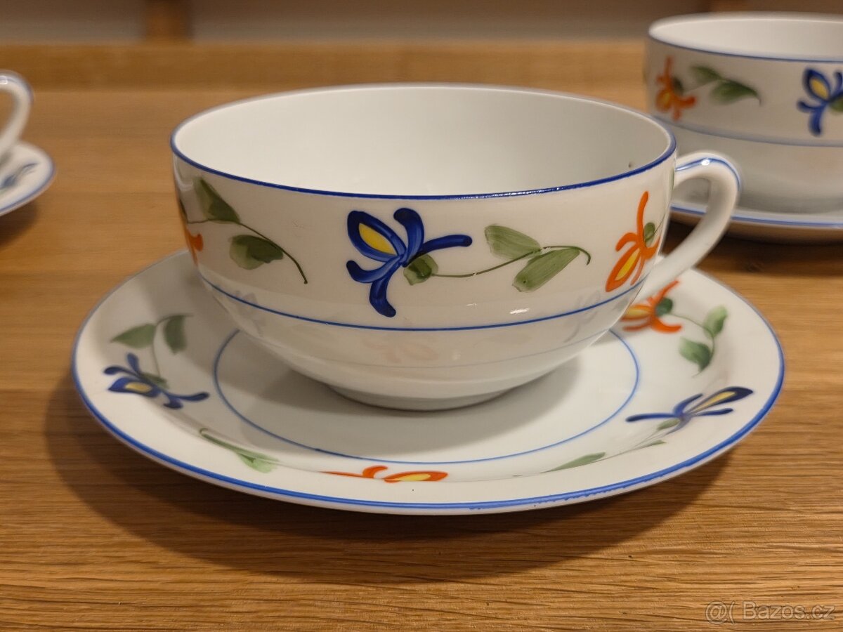 Starý ručně malovaný kávový servis - kompletní - 12