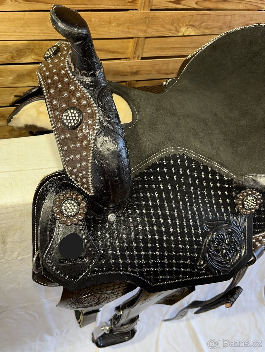 Westernový sedlový komplet 22) černé Basket hnědý krokodýl - 12