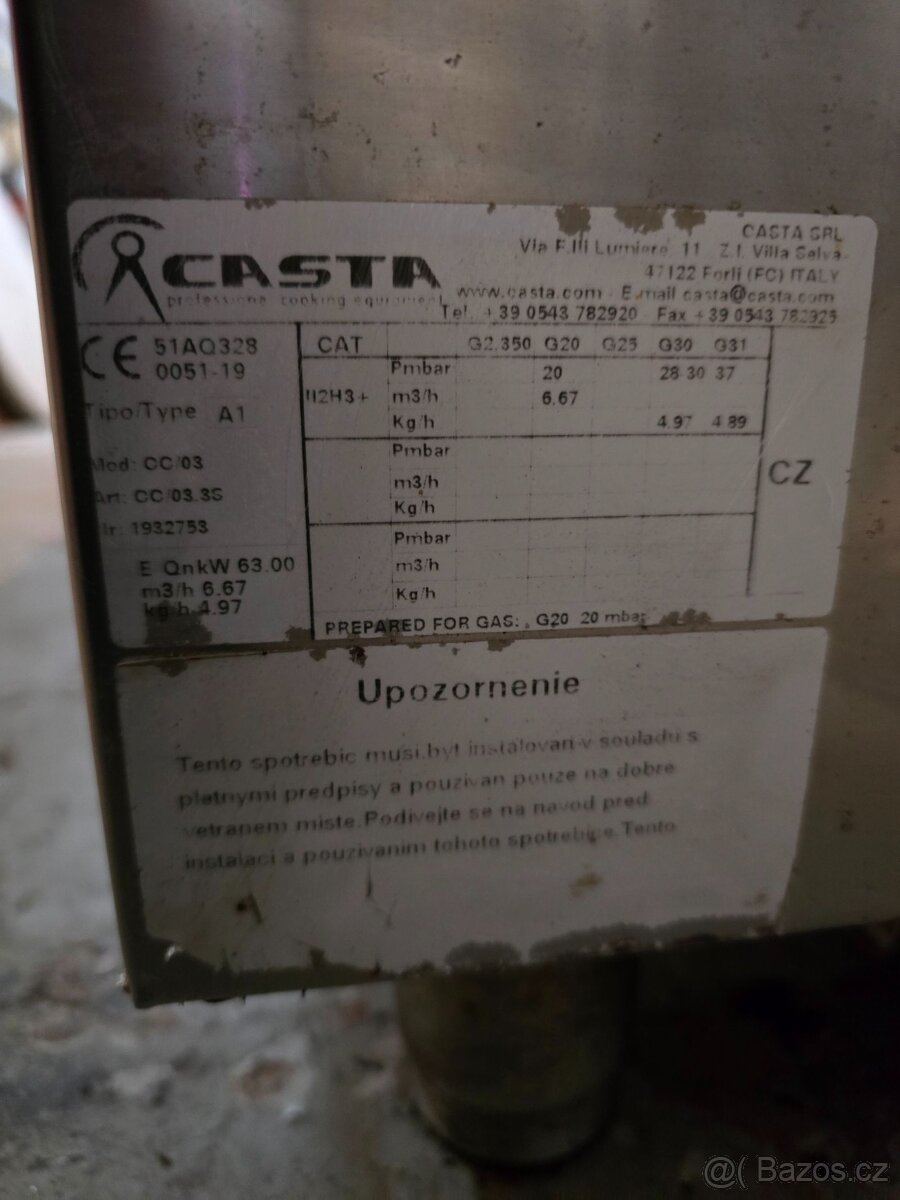 Sporák plynový se 3 hořáky WOK Casta - 12