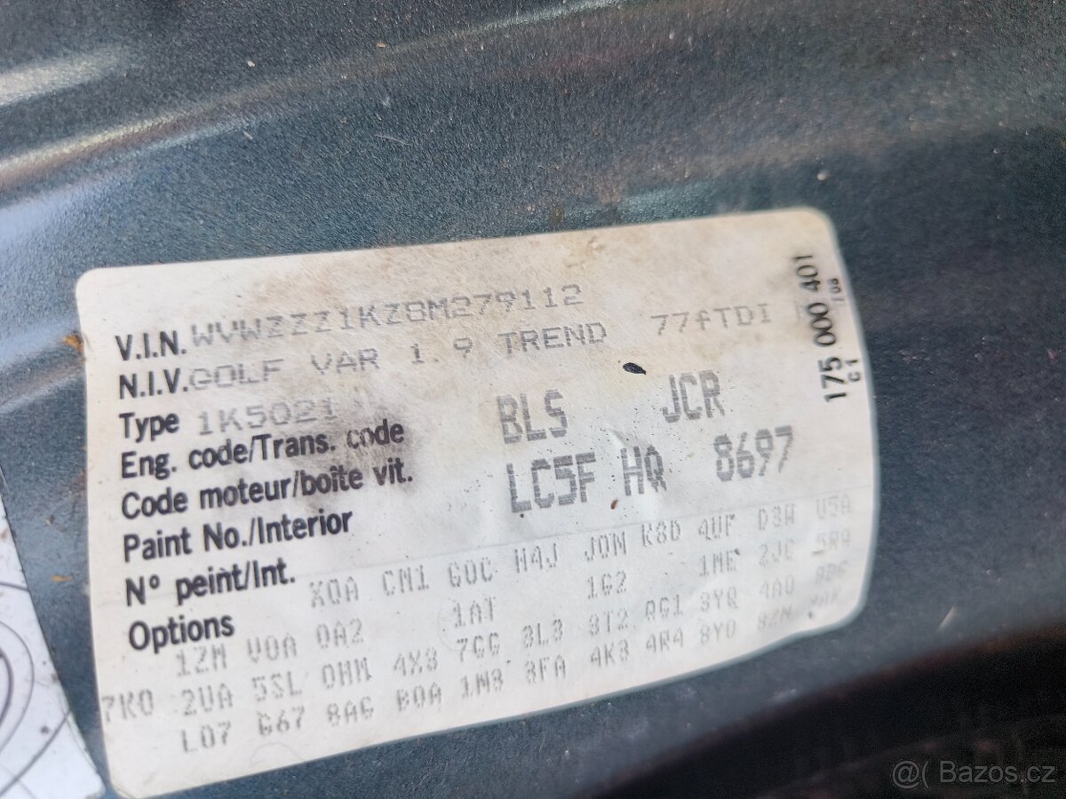 VW GOLF V kombi 1.9 TDI 77kw - 12