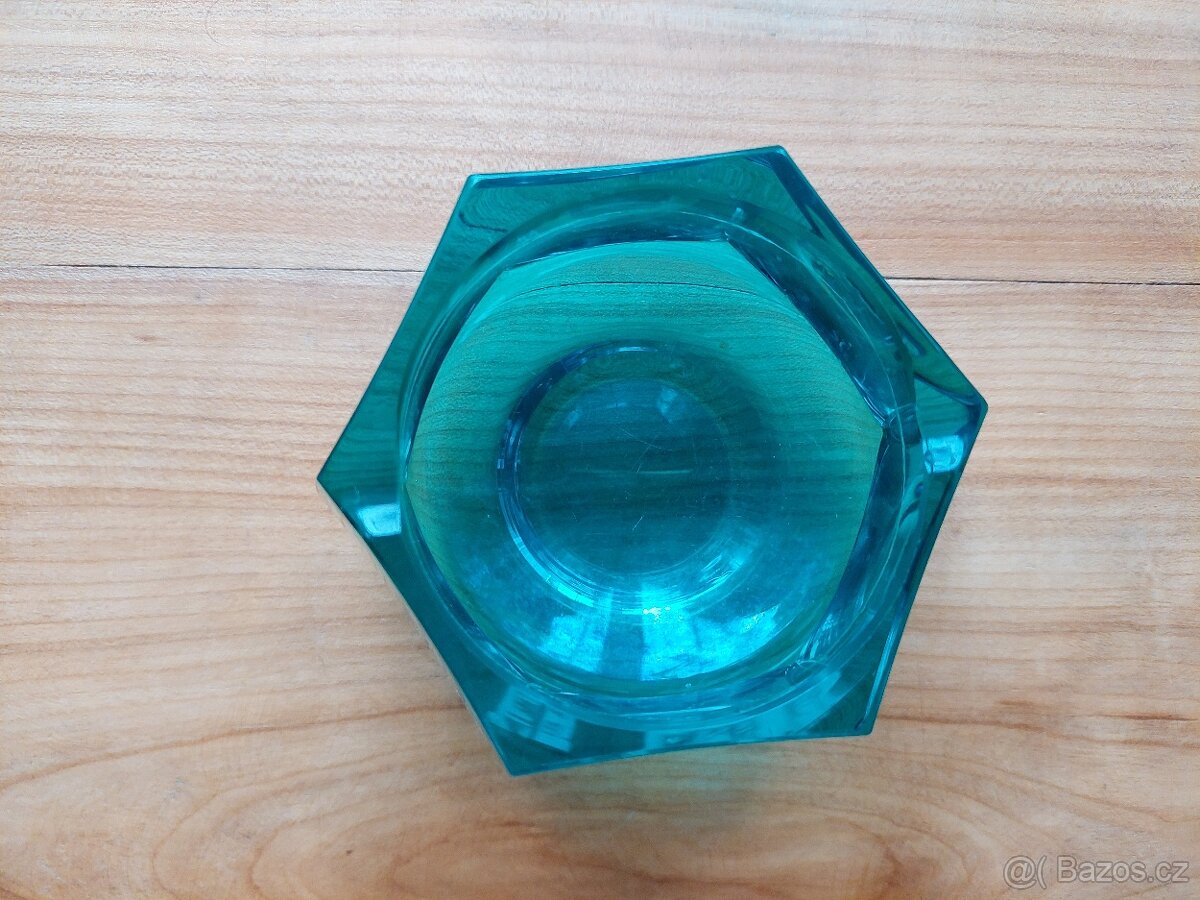 Luxusní skleněná antik váza + mísa + popelník zelené sklo - 12