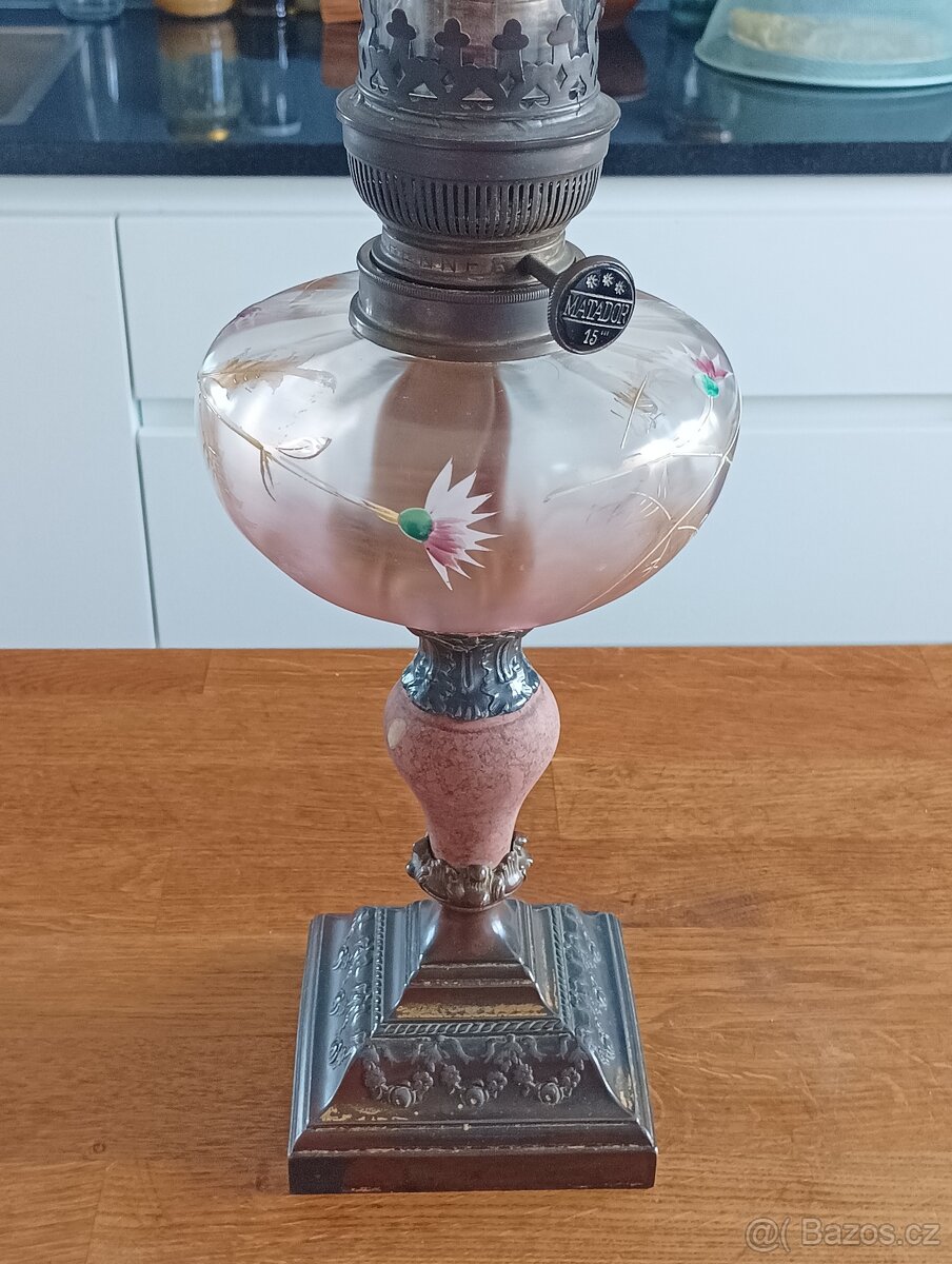 ART DECO STAROŽITNÁ MALOVANÁ PETROLEJKA ERICH & GRAETZ - 12