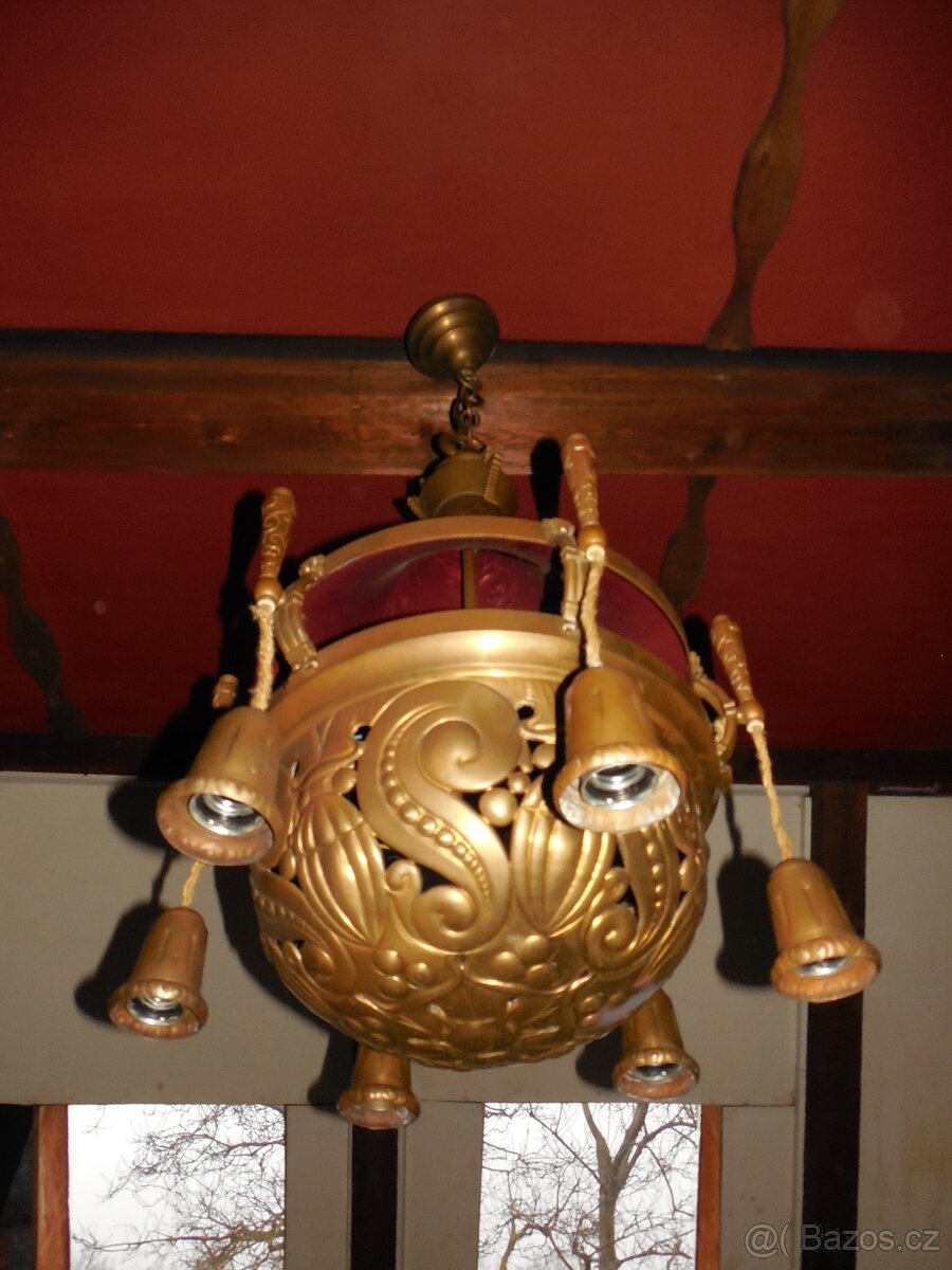 Rondo kubistický mosazný lustr art deco - 12