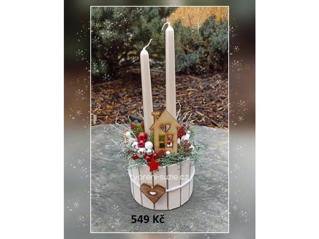 Vánoční dekorace - věnec, svícen, stromeček - 12