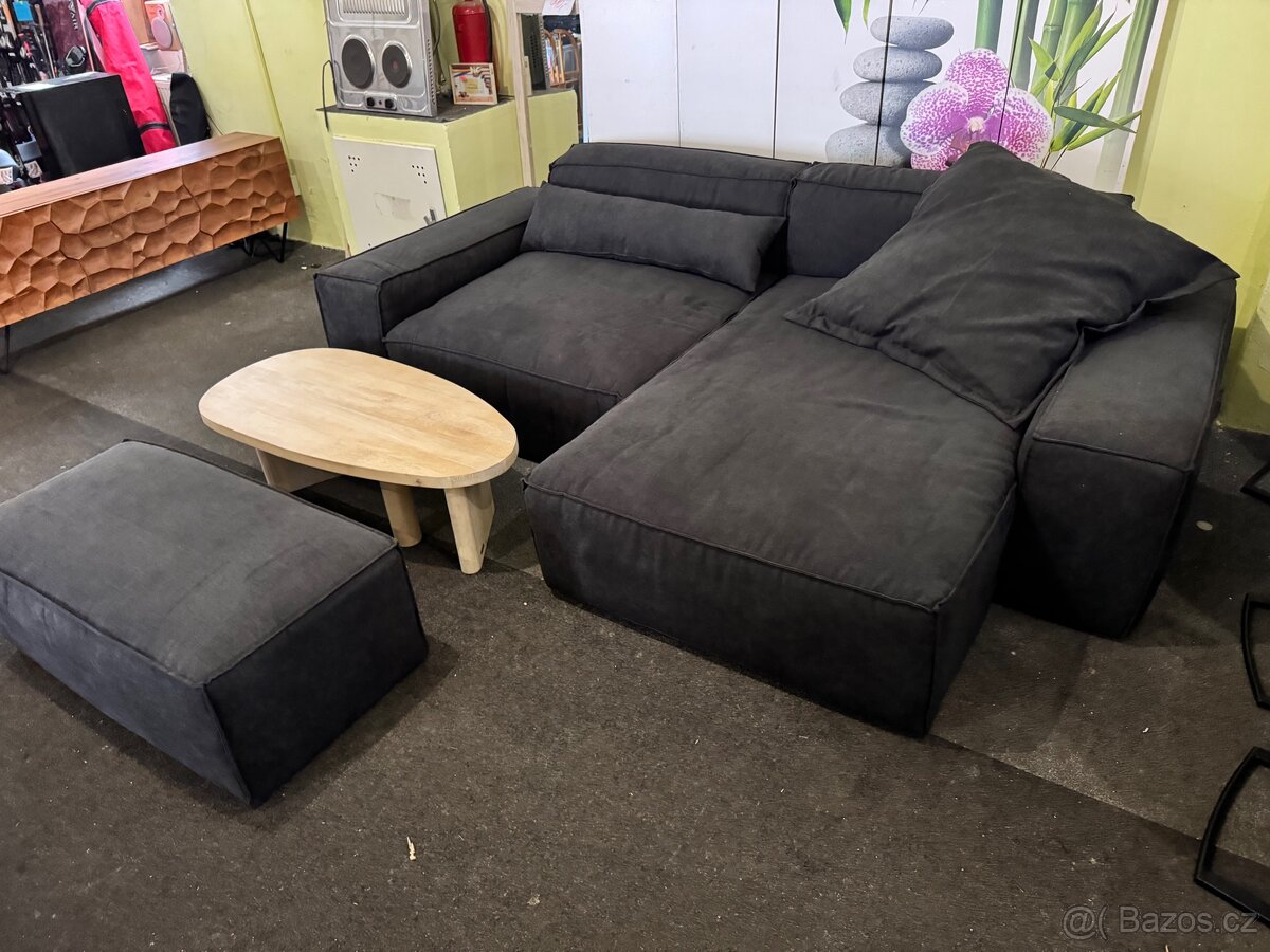 NOVÁ černá Sedací souprava Sirpio 270cm s taburetem - 12