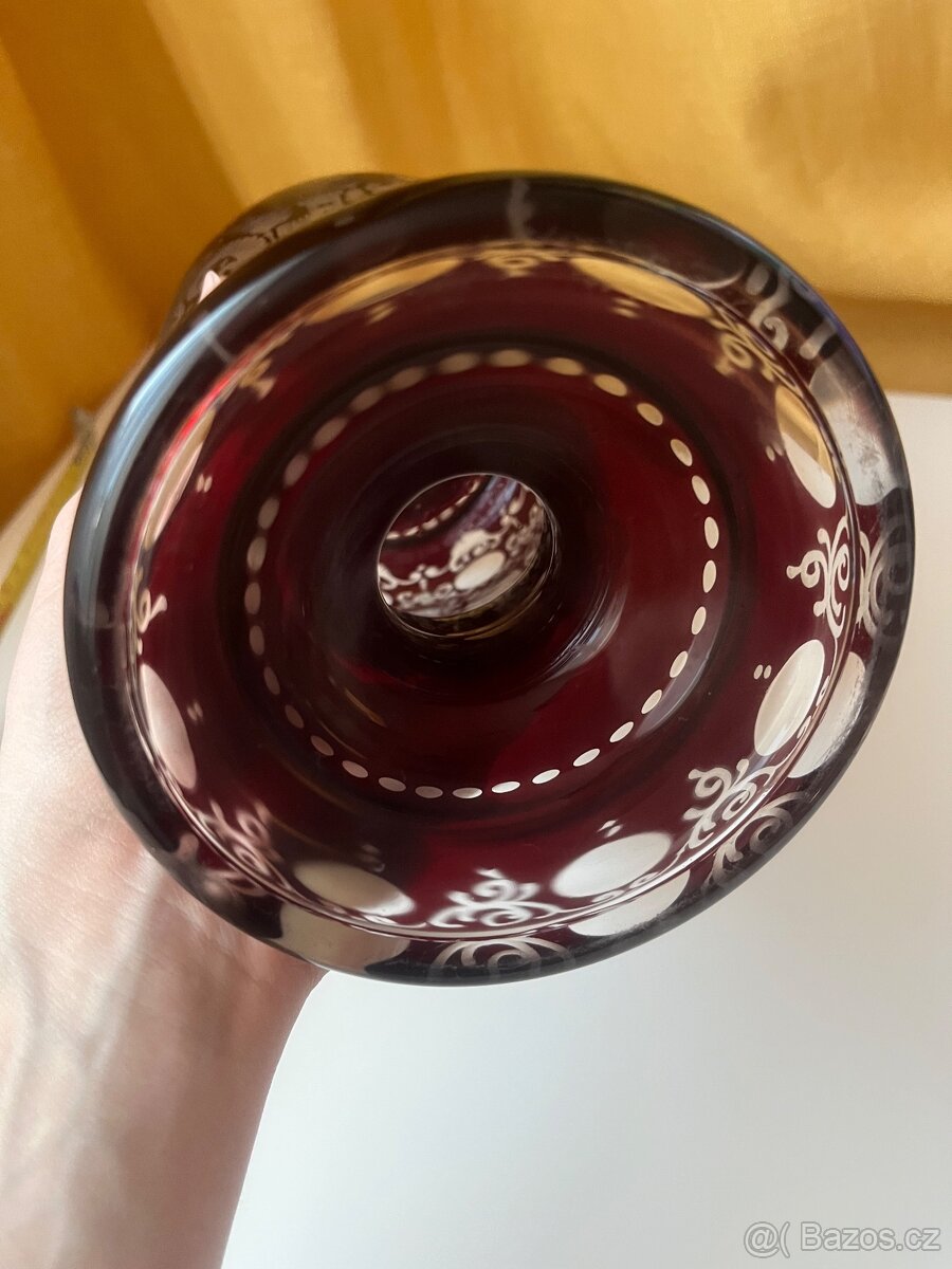 Rubínová stará váza Egermann - 12