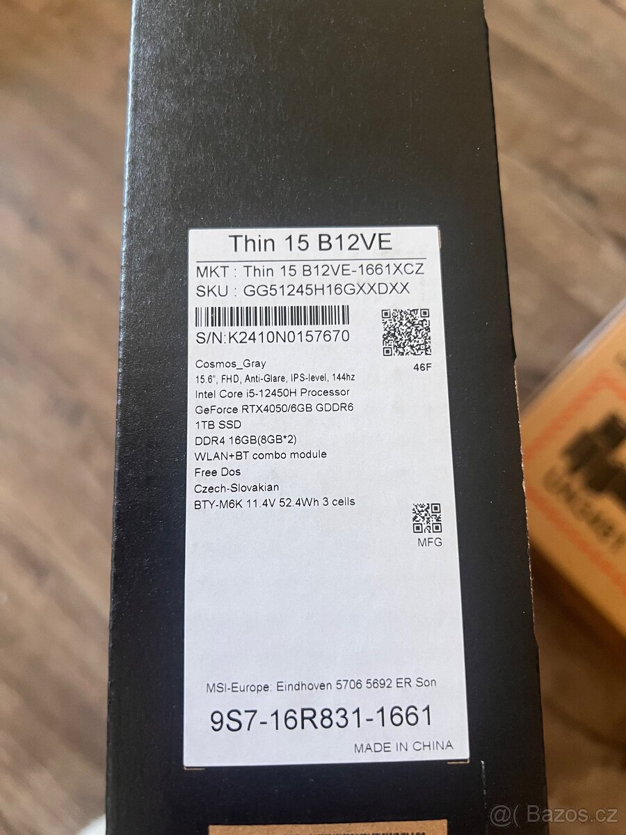 MSI thin 15 (RTX4050) - 12