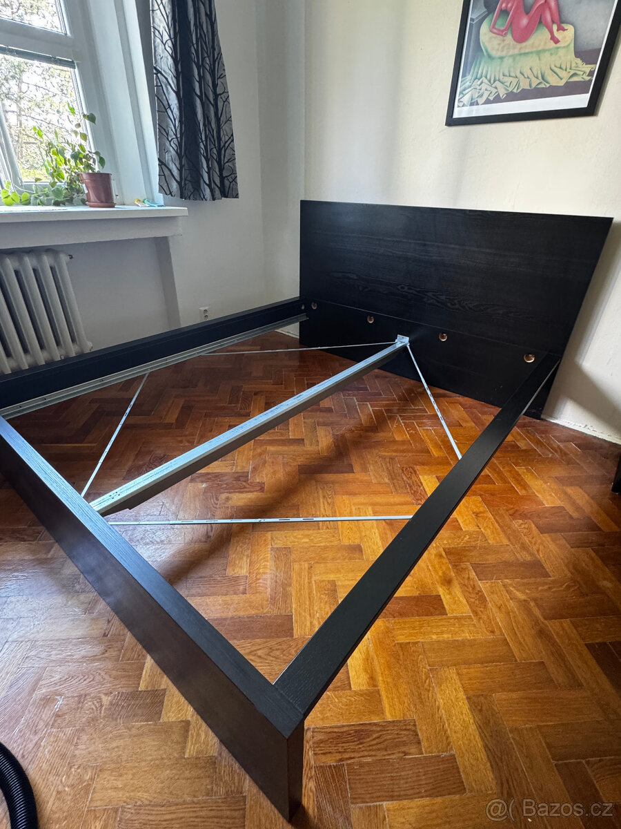 Rám postele, IKEA MALM černohnědá dýha + rošty LÖNSET - 12