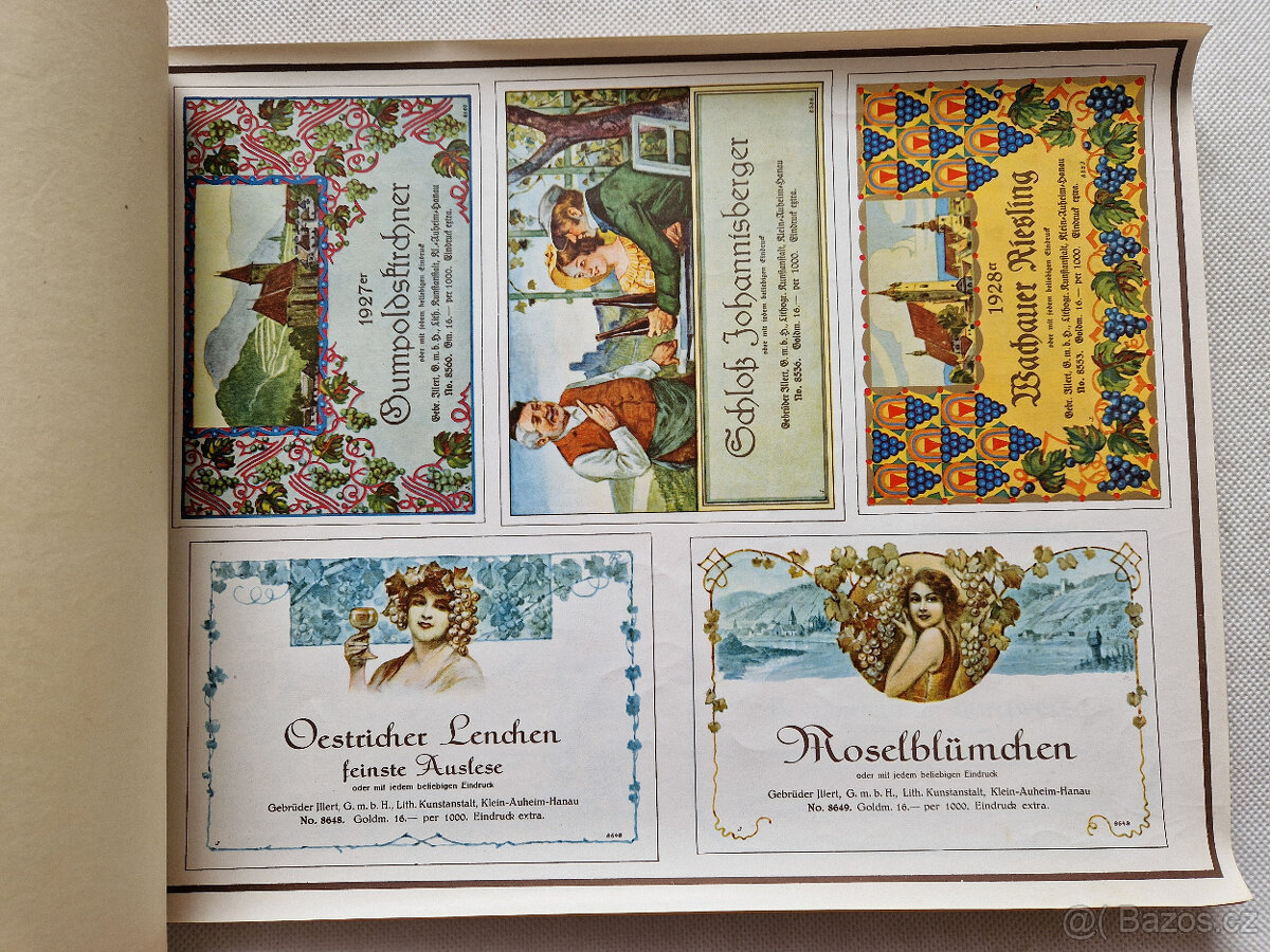 Starý reklamní vzorník etikety víno likér 1930 litografie - 12