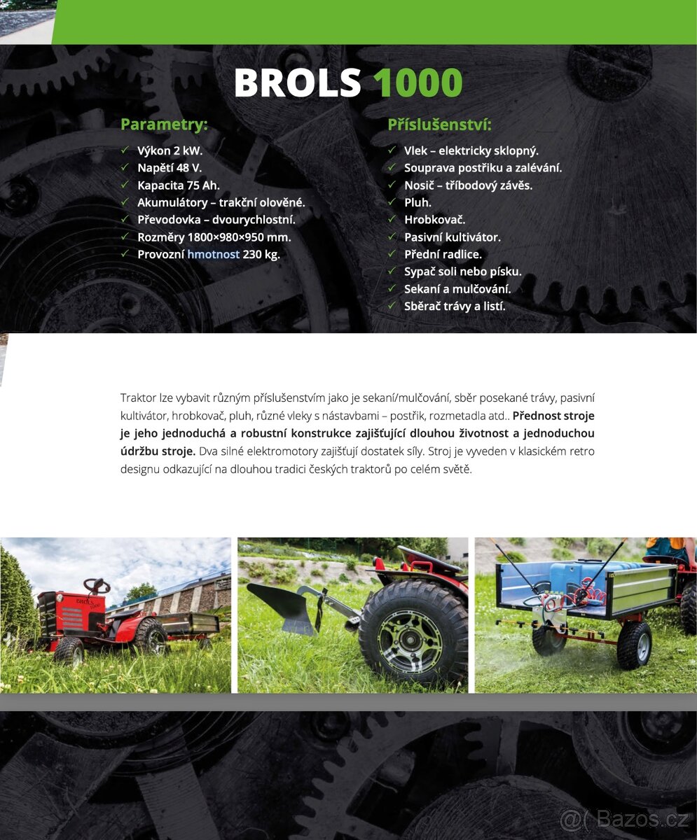 Traktůrek BROLS 1000 plně elektrický a univerzální TOP STAV - 12