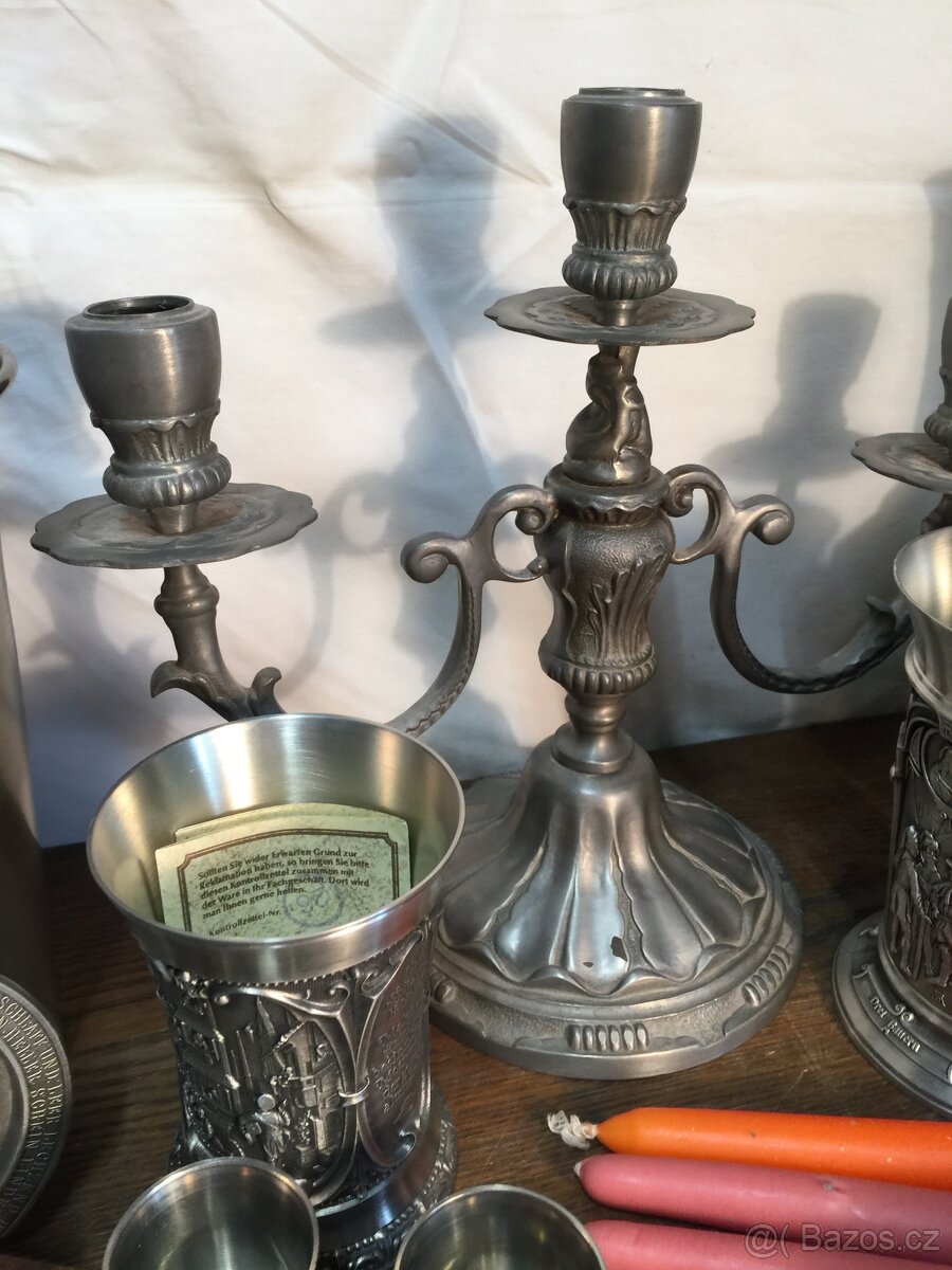 sbírka cínu pohár číše svícen mísa džber Cín - punc - 12