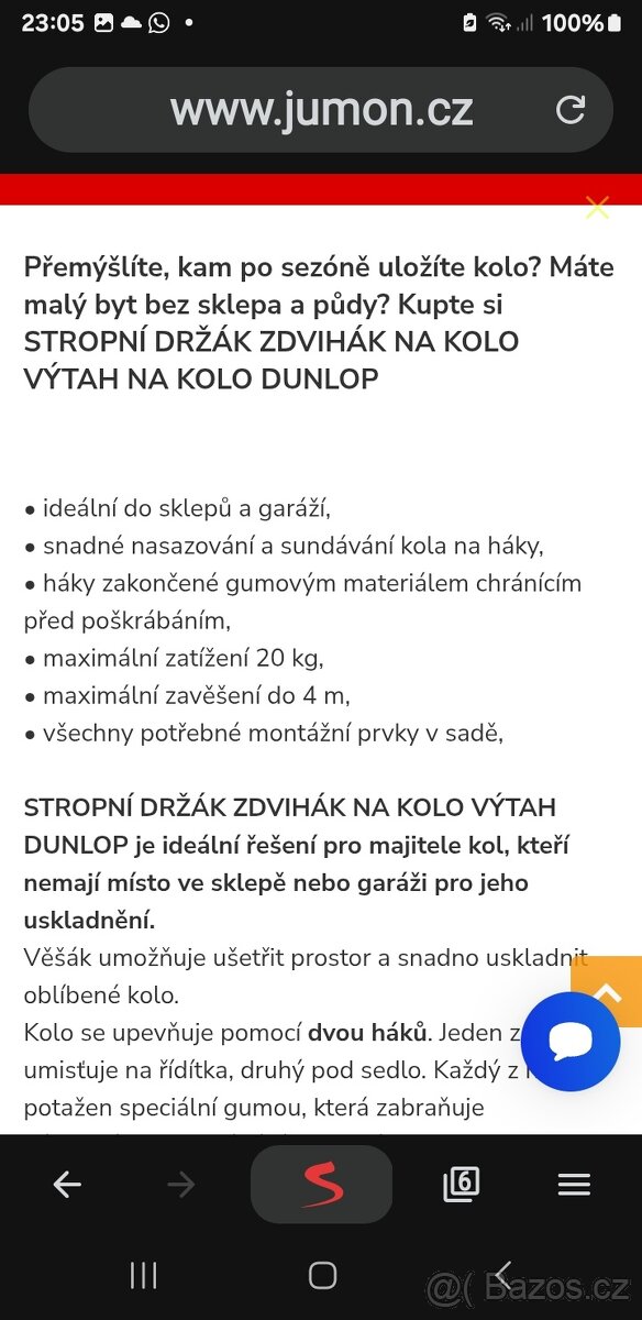 Stropní držák /výtah na kolo dunlop - 12