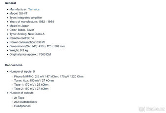 TECHNICS SU-V7 Stereo DC Amplifier/Vintage/Class A - 12