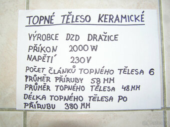Keramické topné tělěso  DZD Dražice 2000W - 12