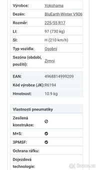 Zimni sada Yokohama - 225/55 r17 - vzorek 7,5mm - 06/2023 - 12