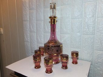 Luxusní karafa+6 skleniček, bohatá malba zlatem, zn. Bohemia - 12