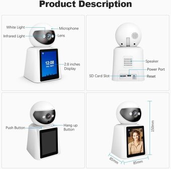 Chytrá WiFi monitorovací kamera s displejem SriHome - 12