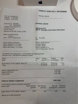 Apple iPhone 15 Pro, 256GB modrý titan, záruka 11.01.2026 - 12
