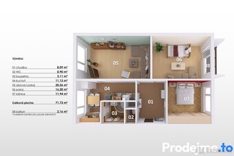Prodej bytu 3+1, 77 m2 - Znojmo, Přímětice, ev.č. 100026 - 12