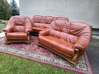 XXL Rustikální kožená sedací souprava 3 - 2 - 1, stolek - 12