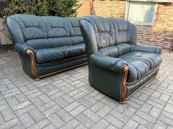 LUXUSNÍ ITALSKÁ KOŽENÁ SEDACÍ SOUPRAVA VYKLÁDANÁ DŘEVEM - 12