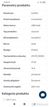 ZÁSUVKA DVOJITÁ NA POVRCH PRAKTIK ABB IP44 - 12