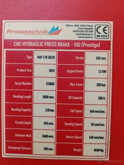 Ohraňovací lis CNC HYDRAULIC PRESS BRAKE - VIO HAP 170 30/25 - 12