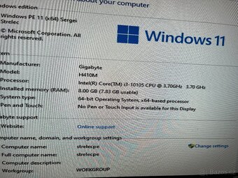 Čistý, nevyužívaný rychlý PC Gigabyte H410M+i3-10105+8GB+SSD - 12