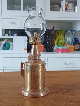 STAROŽITNÁ SECESNÍ MOSAZNÁ PETROLEJOVÁ LAMPA SALSIUS PIGEON - 12