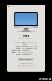 iMac 5K, 27 palců – 2019, i9 (3,6 GHz, 8 jader), 64 GB RAM - 12