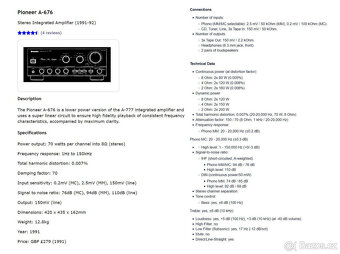 PIONEER A-676 Reference Integrated Amplifier/PHONO - 12